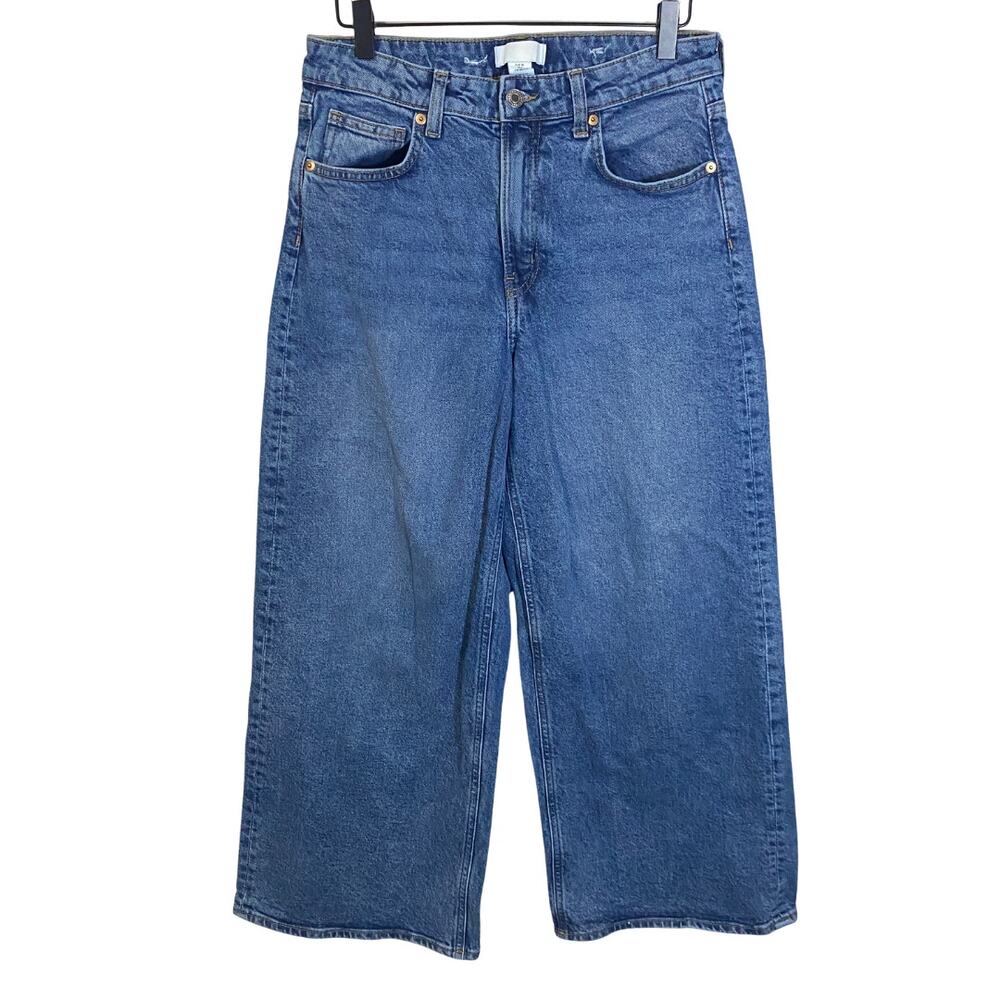 H&M Cropped Wide Leg Light Medium Wash Denim Jeans High Waisted Sz 6